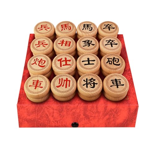 Chinesisches Schachspiel aus Buchenholz, Xiangqi, Reise-Brettspielset mit Schachbrett aus Leder, Strategie-Brettspiele for 2 Spieler(5.8cm/2.3in) von SDFSDE