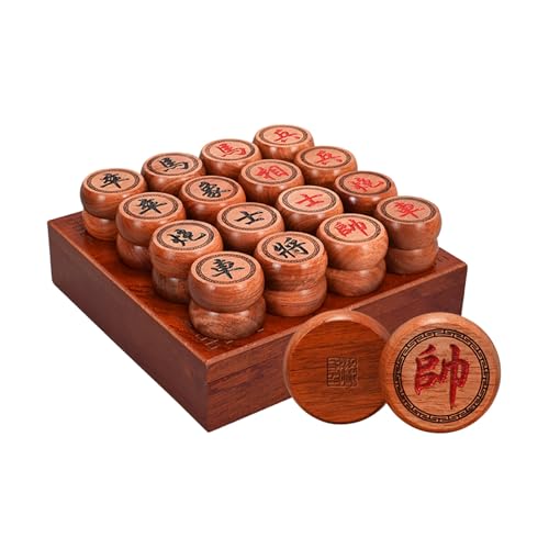 Chinesisches Schachspiel aus Palisander, traditionelles Xiangqi, klassisches pädagogisches Strategie-Brettspiel for 2 Spieler mit Holzkiste und Lederschachbrett(4.8cm/1.9in) von SDFSDE
