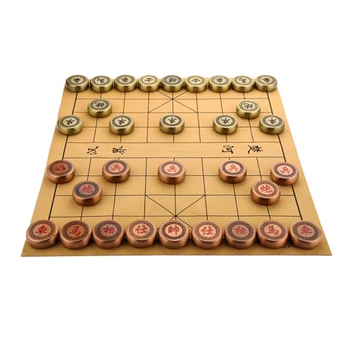 Chinesisches Schachspiel mit Messingfiguren und Lederschachbrett Xiangqi Reisebrettspielset Strategiebrettspiele for 2 Spieler(3.9 x 1.3cm/1.5 x 0.5in) von SDFSDE