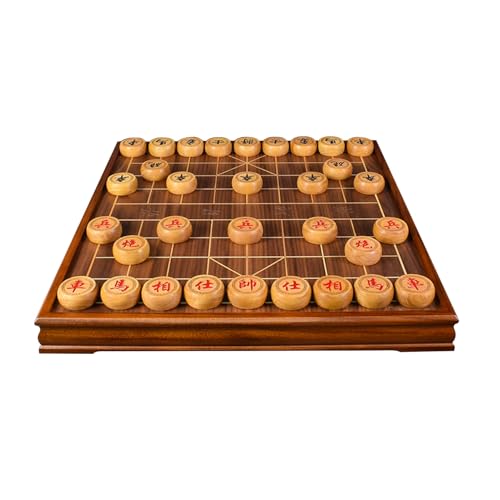 Chinesisches Schachspiel mit Schachfiguren aus Massivholz, tragbares Xiangqi for 2 Spieler, Strategie-Brettspiele(Yellow Sandalwood) von SDFSDE