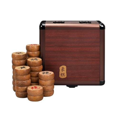 Chinesisches Schachspiel mit Wenge-Figuren und Lederschachbrett, traditionelles Xiangqi, klassisches pädagogisches Strategie-Brettspiel for 2 Spieler(Aluminium Box) von SDFSDE