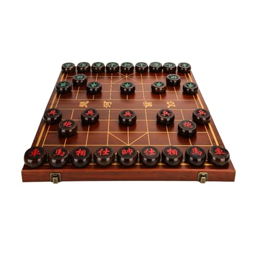 Chinesisches Schachstrategie-Brettspiel for 2 Spieler, Reisebrettspielset mit Ebenholzstücken und faltbarem Schachbrett(5.8cm/2.3in) von SDFSDE