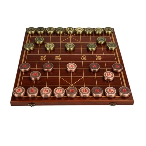 Retro-Chinesisches Schachspielset mit Messingfiguren und faltbarem Schachbrett, tragbares Xiangqi-Strategiespiel for 2 Spieler(3.9cm/1.5in) von SDFSDE