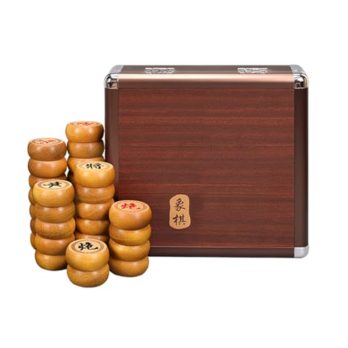 Xiangqi Sandelholz Chinesisches Schach-Reisebrettspielset mit Lederschachbrett und Aluminiumbox, Strategie-Brettspiele for 2 Spieler(4.8cm/1.9in) von SDFSDE