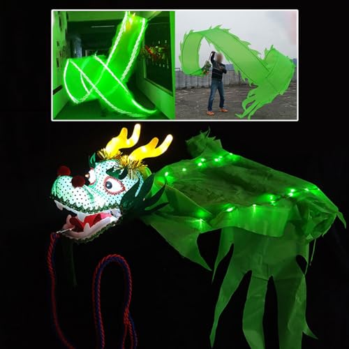 SDFVSDF Tanzband Grünes LED-Drachentanzband, Jonglier-Drachen-Design-Kunst-Tanzflagge mit Reisetasche, Senioren-/ Erwachsene-Drachen-Streamer für Körperliches Training (Size : 10 m (33 ft)) von SDFVSDF
