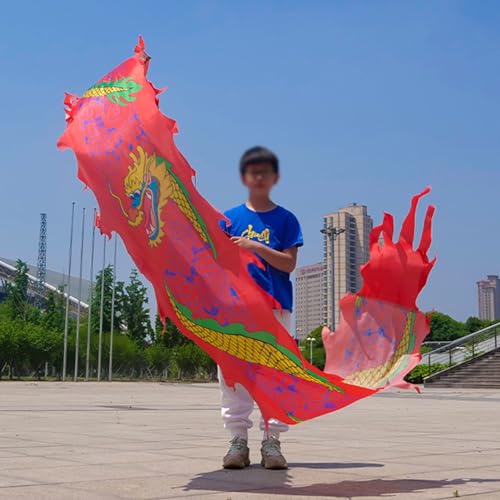 SDFVSDF Tanzband Kleines Drachentanzband für Kinder, Waschbarer Fitness-Drachen-Streamer mit Drachenkopf, Rotierender und Schüttelnder Poi im Drachendesign, 2/3/5m (Color : Red, Size : 2 m (6.5 ft)) von SDFVSDF