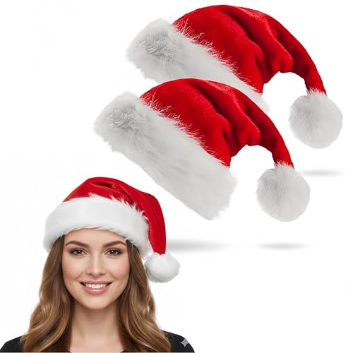 SDXCJY 2er-Set Weihnachts-Santa-Hüte für Erwachsene Unisex, Rotes Samt-Velours Dickes Plüschtuch Weihnachtskopfbekleidung, Accessoire für Weihnachts- und Neujahrsfeierlichkeiten sowie Kostümpartys (2) von SDXCJY