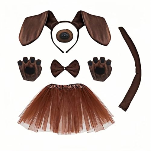 SDXCJY 6-teiliges Welpenkostüm-Set, Dackel-Hunde-Set mit Welpenohren, Stirnband, Fliege, falscher Nasenschwanz, Handschuhe, Fliege, Tutu, Rock, Tierkostüm, Zubehör für Halloween, Mottoparty (braun) SDXCJY 6-teiliges Welpenkostüm-Set, Dackel-Hunde-Set mit Welpenohren, Stirnband, Fliege, falscher Nasenschwanz, Handschuhe, Fliege, Tutu, Rock, Tierkostüm, Zubehör für Halloween, Mottoparty (braun) von SDXCJY