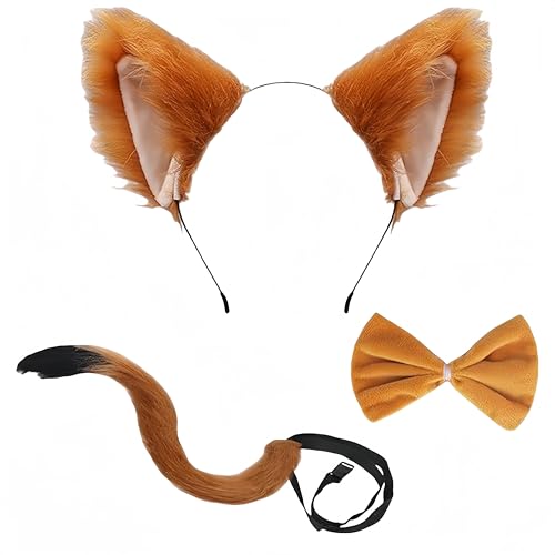 SDXCJY Fuchskostüm, Kunstfuchsohren, Stirnband, Fuchs, langer Schwanz, Fliege für Erwachsene und Kinder, pelziger Fuchs, Wolfsschwanz, Set für Fasching, Cosplay, Halloween, Kostüm, Bühnenshow (braun) SDXCJY Fuchskostüm, Kunstfuchsohren, Stirnband, Fuchs, langer Schwanz, Fliege für Erwachsene und Kinder, pelziger Fuchs, Wolfsschwanz, Set für Fasching, Cosplay, Halloween, Kostüm, Bühnenshow (braun) von SDXCJY