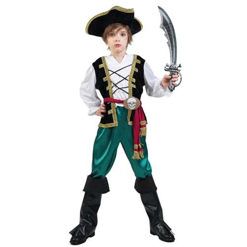 SEA HARE Cooles grünes Skelett-Piraten-Rollenspielkostüm für Kinder (M: 7–9 Jahre) von SEA HARE