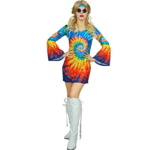 SEA HARE Damen 60er 70er Jahre Regenbogen Hippie Kostüm Kostüm (L) von SEA HARE