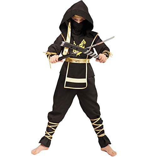SEA HARE Kinder Black Ninja Power Samurai Warrior Costume (L :10-12 Jahre) von SEA HARE
