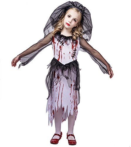 SEA HARE Mädchen Blutige Geisterbraut Halloween Kostüm Outfits (L :10-12 Jahre) von SEA HARE