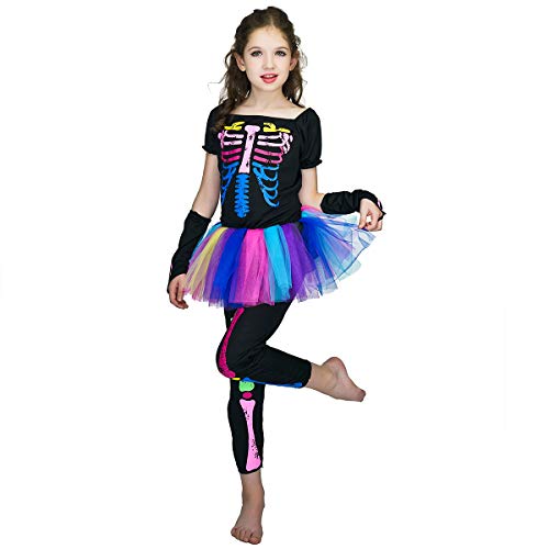 SEA HARE Mädchen Fancy Rainbow Skeleton Kleid Halloween Kostüm (Größe: 10-12Y) von SEA HARE