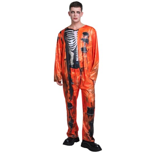 SEA HARE Oranges Gefangenenkostüm mit Totenkopf für Halloween für Erwachsene von SEA HARE