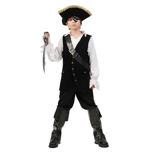 SHE HARE Cooles schwarzes Piraten Kostüm Deluxe für Jungen (L :10-12 Jahre) von SEA HARE