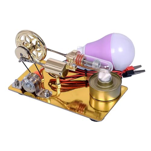 SEAFRONT Hot Air Stirling Motormotor mit Legierung Basis 6-Punkte Sternmuster Schwungrad LED-Lampen-Bildungswissenschaft Experiment für Erwachsene Kinderlehrer (Gold) von SEAFRONT