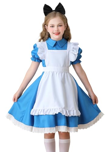 Dienstmädchenkleid mit Schürze für Mädchen, Kostüm, Anime-Party-Uniform mit Schürze, Blau mit schwarzer Kopfbedeckung, 11–12 Jahre Dienstmädchenkleid mit Schürze für Mädchen, Kostüm, Anime-Party-Uniform mit Schürze, Blau mit schwarzer Kopfbedeckung, 11–12 Jahre von SEAUR
