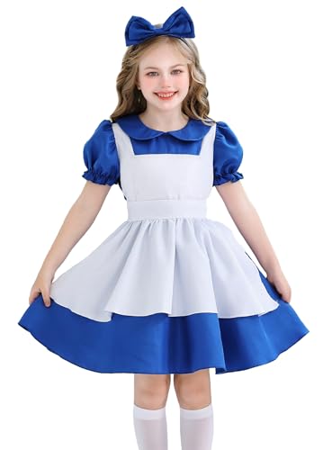Mädchen Lolita Anime Party Uniform mit Schürze Schleife Kopfbedeckung ländlicher Bauernhofstil für Halloween Cosplay Kostüm Dunkelblau 5-6 Jahre Mädchen Lolita Anime Party Uniform mit Schürze Schleife Kopfbedeckung ländlicher Bauernhofstil für Halloween Cosplay Kostüm Dunkelblau 5-6 Jahre von SEAUR