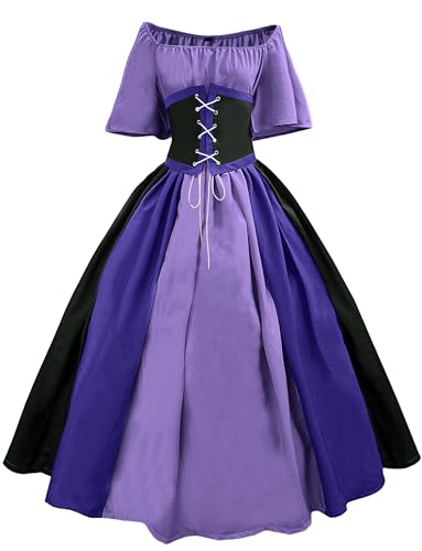 SEAUR Damen Mittelalterliche Kleid mit Trompetenärmel Gothic Retro Kleidung Schnürkleid mit Schmetterlingsärmeln für Karneval Party Violett S von SEAUR