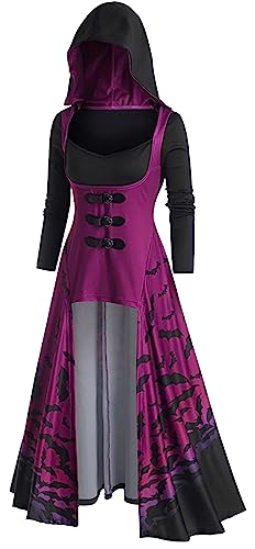 SEAUR Damen Vintage Gothic Kleider Mittelalter Renaissance Umhang Kleid Steampunk Halloween Party Kostüm, Lila-5, L von SEAUR