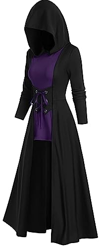 SEAUR Damen Vintage Gothic Kleider Mittelalter Renaissance Umhang Kleid Steampunk Halloween Party Kostüm, Schwarz-Violett-2, XXL von SEAUR