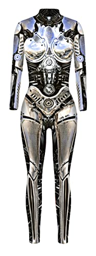 SEAUR Halloween Kostüm Damen Roboter Cosplay Catsuit Overall Knochen Anzug Karneval M von SEAUR