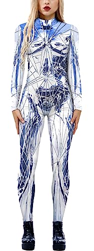 SEAUR Halloween Kostüm Damen Roboter Cosplay Catsuit Overall Knochen Anzug Karneval S von SEAUR