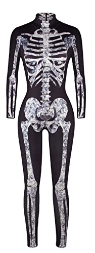 SEAUR Halloween Kostüm Damen Skelett Cosplay Catsuit Overall Knochen Anzug Karneval L von SEAUR
