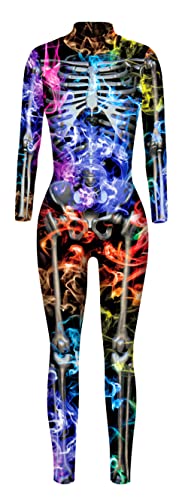 SEAUR Halloween Skelett Catsuit Damen Kostüm Knochen Overall Anzug Karneval XL von SEAUR