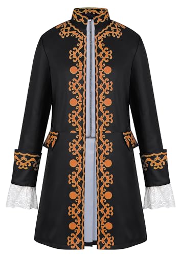 SEAUR Herren Vintage viktorianischen Gothic Renaissance Retro Viktorianische Piraten Vampir Gehrock Uniform für Themenparty Schwarz L von SEAUR