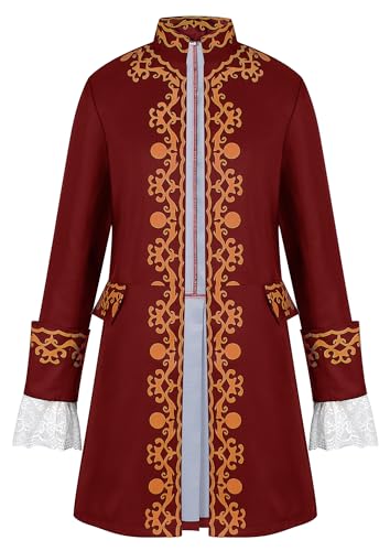 SEAUR Herren Vintage viktorianischen Gothic Smoking Mantel Retro Hof Stickerei Steampunk Jacke für Thematische Kostümpartys Rot 2XL von SEAUR