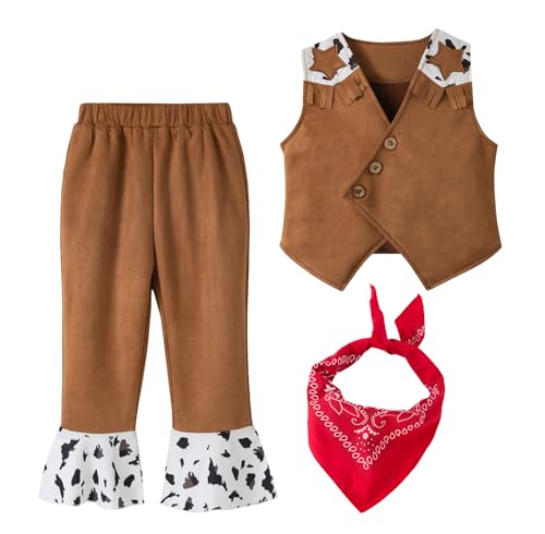 SEAUR Weich Cowboy Weste Kinder Jungen Western Outfit Braun Fransenweste Kinder Cowboy Kostüm with Hose 7-8 Jahre von SEAUR
