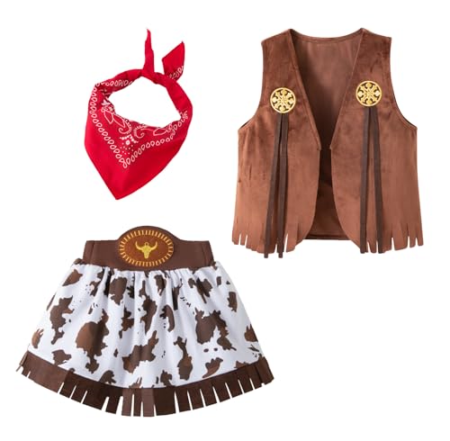 SEAUR Western Style Kinder Outfit Cowgirl Dress Up Mädchen Cowboy Weste Mädchen Cowgirl Halloween Kleid 10-11 Jahre von SEAUR