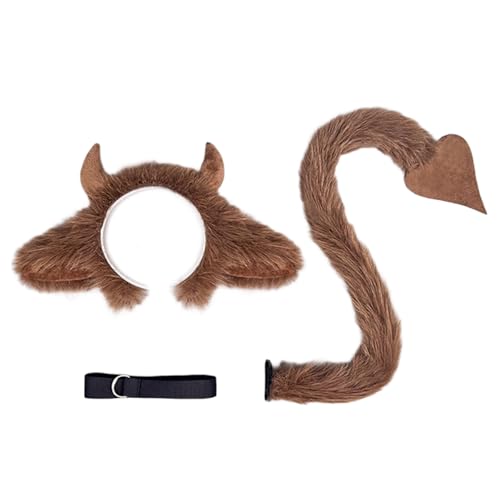 SEAYACK 1/2pcs Animal Yaks Kostüm Set Mit Yaks Ohren Stirnband Yaks Schwanzzubehör Für Halloween Kostümparty Requisiten von SEAYACK