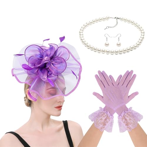 SEAYACK Gefiedertes Schleier-Stirnband, 1920er-Jahre-Kostüm, Zubehör mit Halskette, Ohrringen, Handschuhen für Damen, Halloween, Hochzeit, Abschlussball, Spitzenschleier mit Kopfbedeckung SEAYACK Gefiedertes Schleier-Stirnband, 1920er-Jahre-Kostüm, Zubehör mit Halskette, Ohrringen, Handschuhen für Damen, Halloween, Hochzeit, Abschlussball, Spitzenschleier mit Kopfbedeckung von SEAYACK