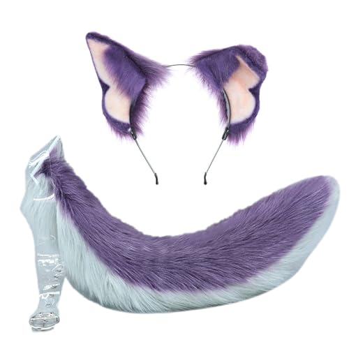SEAYACK Handgefertigter Plüsch-Ohren-Haarreif mit Tier-Schwanz-Set, Kopfschmuck, Haarschmuck für Cosplay-Partys von SEAYACK