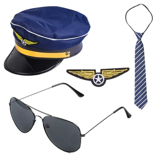 SEAYACK Kapitän Kostüm Verkleiden Zubehör Flieger-Sonnenbrille Stewardess Cosplay Kostüm Zubehör Stewardess Hut von SEAYACK