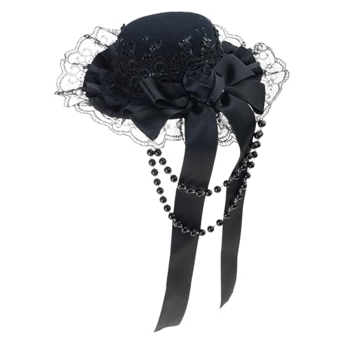 Vintage Spitze Kopfschmuck Gotik Lolitas Kopfbedeckung Subkulturen Haarschmuck Rose Perlenkette Kopfschmuck Zylinderhut Haarspangen Gothic Kopfschmuck Spitze von SEAYACK