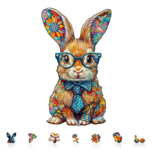 SECOGM Holzpuzzle Erwachsene, 100 Teile Bunter Hase Holz Puzzle Erwachsene, 21.5x21.5cm Wooden Puzzle, Unregelmäßige Form, ‌Premium-Holzpuzzle Geschenkbox von SECOGM