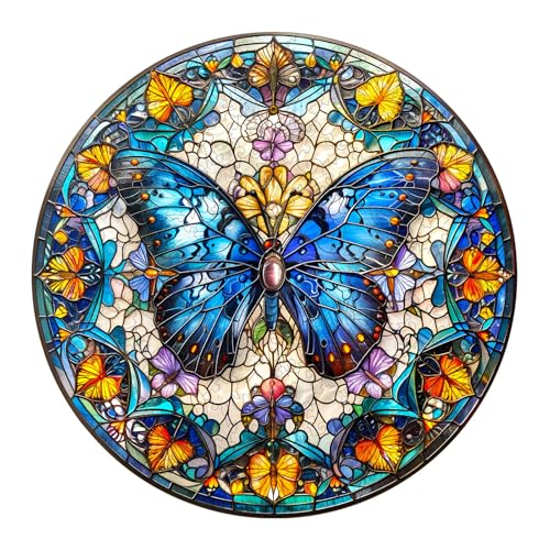 SECOGM Holzpuzzle Erwachsene, 100 Teile Buntglas Schmetterling-2 Holz Puzzle Erwachsene, 21.5x21.5cm Wooden Puzzle, Unregelmäßige Form, ‌Premium-Holzpuzzle Geschenkbox von SECOGM