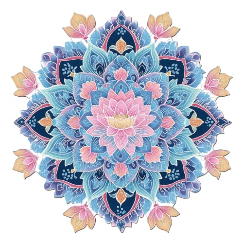 SECOGM Holzpuzzle Erwachsene, 100 Teile Dunhuang-Lotus Holz Puzzle Erwachsene, 21.5x21.5cm Wooden Puzzle, Unregelmäßige Form, ‌Premium-Holzpuzzle Geschenkbox von SECOGM