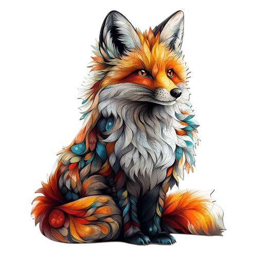 SECOGM Holzpuzzle Erwachsene, 100 Teile Künstlerischer Fuchs Holz Puzzle Erwachsene, 21.5x21.5cm Wooden Puzzle, Unregelmäßige Form, ‌Premium-Holzpuzzle Geschenkbox von SECOGM