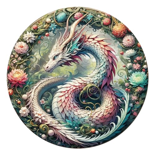 SECOGM Holzpuzzle Erwachsene, 100 Teile Mandala-Drache Holz Puzzle Erwachsene, 21.5x21.5cm Wooden Puzzle, Unregelmäßige Form, ‌Premium-Holzpuzzle Geschenkbox von SECOGM