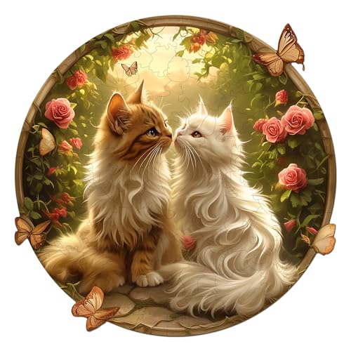 SECOGM Holzpuzzle Erwachsene, 100 Teile Paar Katze Holz Puzzle Erwachsene, 21.5x21.5cm Wooden Puzzle, Unregelmäßige Form, ‌Premium-Holzpuzzle Geschenkbox von SECOGM
