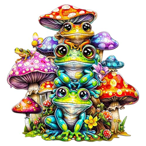 SECOGM Holzpuzzle Erwachsene, 200 Teile Froschfamilie Holz Puzzle Erwachsene, 28x29cm Wooden Puzzle, Unregelmäßige Form, ‌Premium-Holzpuzzle Geschenkbox von SECOGM