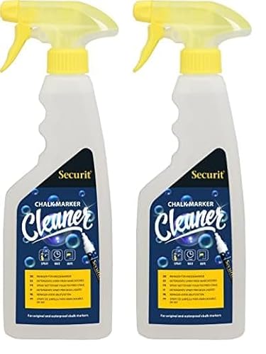 SECURIT Vermes SECCLEAN-GR Reinigungsspray für Kreidemarker, 750 ml, entfernt rückstandslos wasserlösliche und wasserfeste Flüssigkreide von non-porösen Oberflächen, Durchsichtig (Packung mit 2) von SECURIT