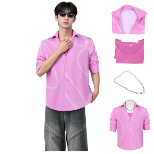 Jinu Kostüm Cosplay Saja Jungen Kostüm Cosplay Kpop Shirt & Weste Outfit mit Halskette Halloween Verkleidung für Party Karneval (Rosa Erwachsener, S) von SEDVBWA