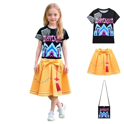 Kpop Kostüm Cosplay Mädchen, Kpop 3D-Druck Kleid Cosplay Outfit mit Rüschenärmeln Halloween Kostüme Verkleidung für Party Karneval (Stil 2, 110 cm) von SEDVBWA