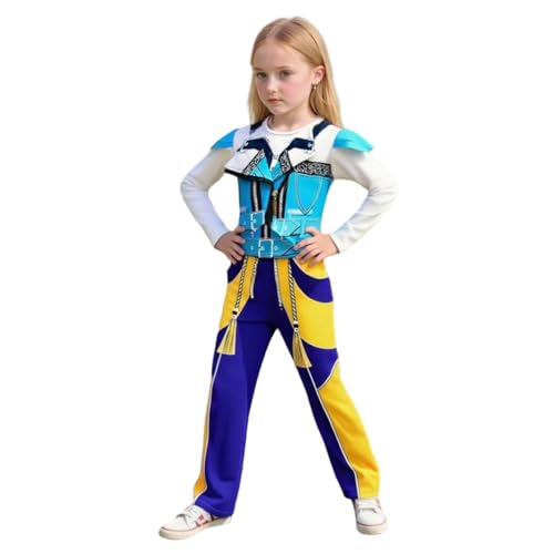 SEDVBWA Kpop Kostüm für Mädchen, Kpop Dance Cosplay, 3-teilig, 3D-Druck, blauer Mantel und Hose, Outfit mit Tasche, Halloween-Kostüme für Party (Blau, 120) von SEDVBWA